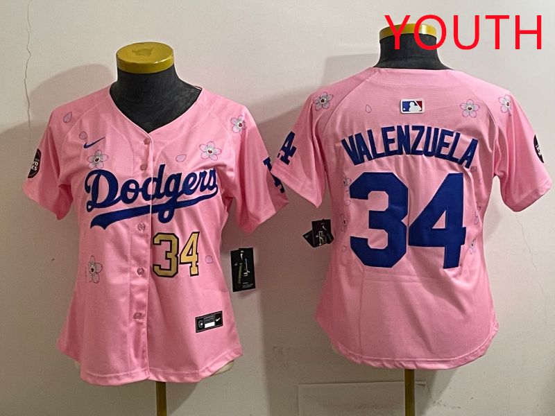 Youth Los Angeles Dodgers #34 Valenzuela Pink Sakura Edition 2025 Nike MLB Jersey style 35->youth mlb jersey->Youth Jersey